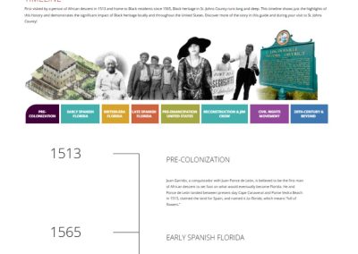 A screenshot of a website that shows a timeline of the history of Black people in St. Johns County, Florida.