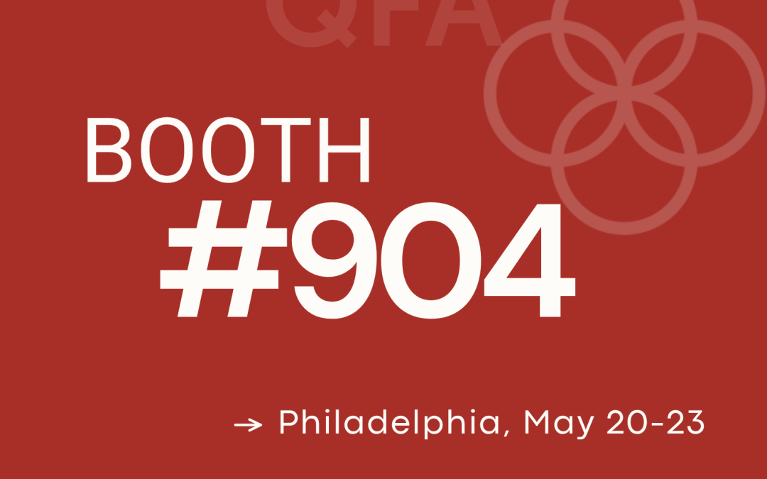 A dark red background with the words, Booth #904, Philadelphia, May 20-23.